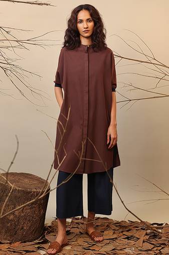 Brown and Blue cotton kurta set
