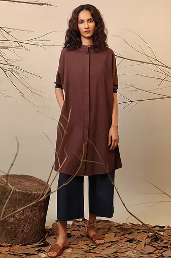 Brown and Blue cotton kurta set