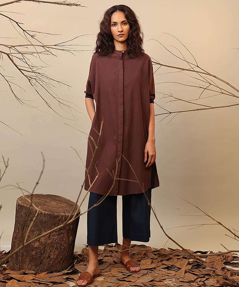 Brown and Blue cotton kurta set