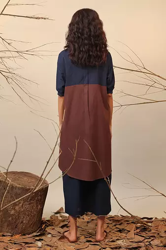 Brown and Blue cotton kurta set