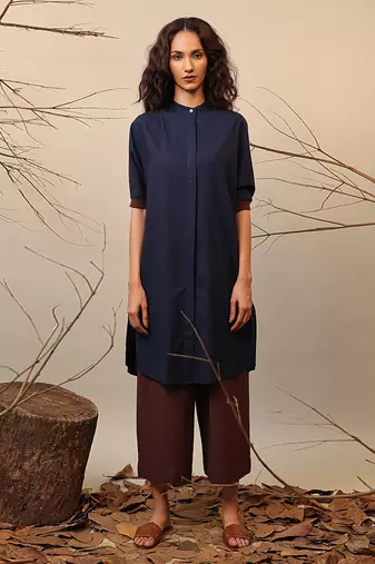 Blue and Brown cotton kurta set