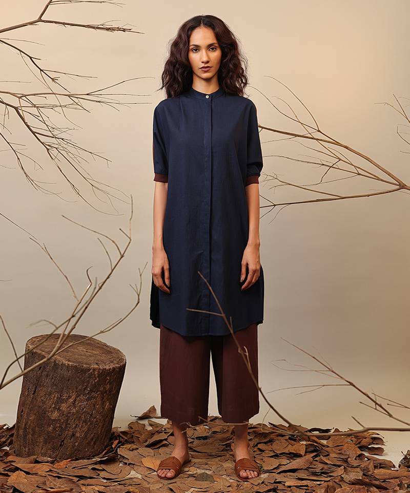 Blue and Brown cotton kurta set