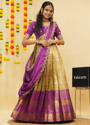South Indian Style Semi Stitched Lehenga Choli with Embroidery Blouse and Dupatta for Women 1