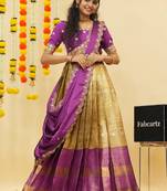 South Indian Style Semi Stitched Lehenga Choli with Embroidery Blouse and Dupatta for Women