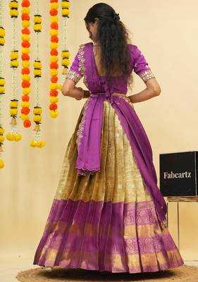 South Indian Style Semi Stitched Lehenga Choli with Embroidery Blouse and Dupatta for Women 2