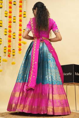 South Indian Style Semi Stitched Lehenga Choli with Embroidery Blouse and Dupatta for Women 3