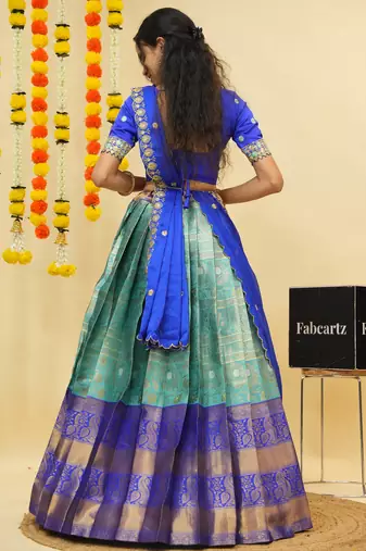 South Indian Style Semi Stitched Lehenga Choli with Embroidery Blouse and Dupatta for Women