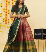 South Indian Style Semi Stitched Lehenga Choli with Embroidery Blouse and Dupatta for Women