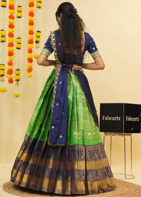 South Indian Style Semi Stitched Lehenga Choli with Embroidery Blouse and Dupatta for Women 2