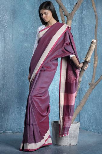 maroon dual shaded handloom cotton saree with border
