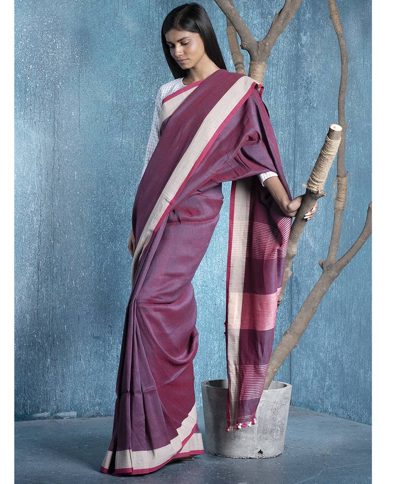 maroon dual shaded handloom cotton saree with border