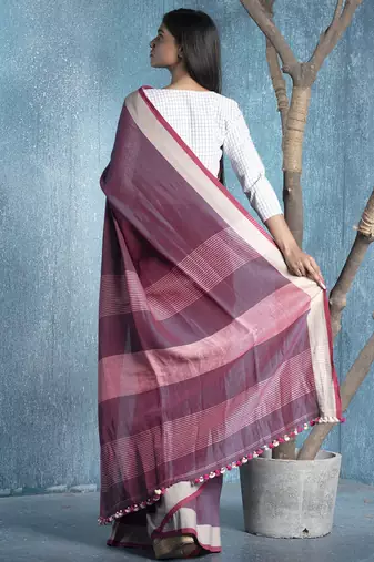 maroon dual shaded handloom cotton saree with border