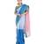 blue linen saree with contrasting border and pallu