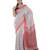 grey handloom linen saree with red border and pallu