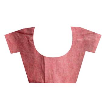 grey handloom linen saree with red border and pallu 4