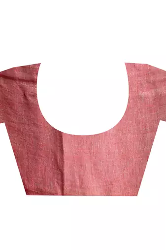 grey handloom linen saree with red border and pallu