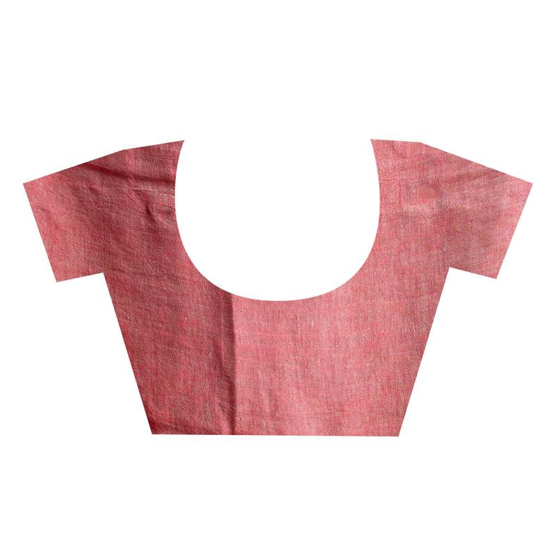 grey handloom linen saree with red border and pallu