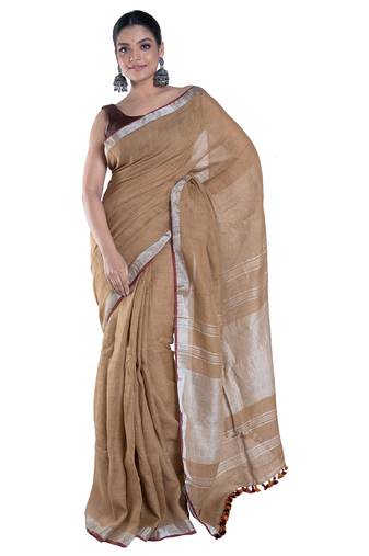 gold dust handloom linen saree with zari border
