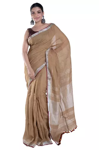 gold dust handloom linen saree with zari border