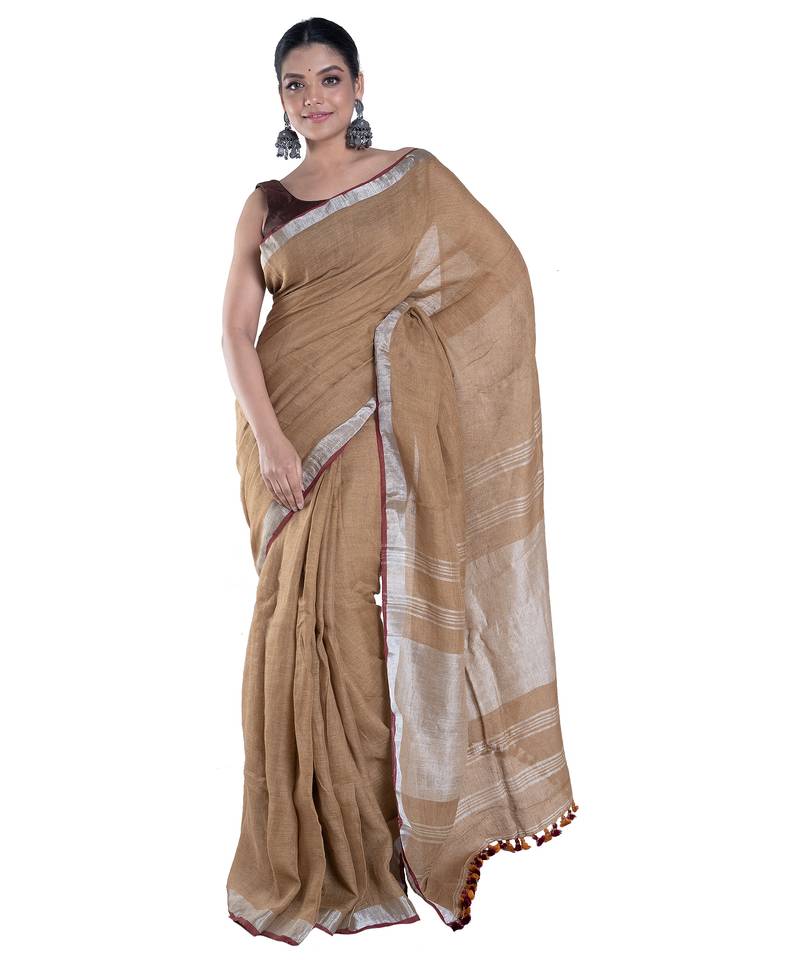 gold dust handloom linen saree with zari border