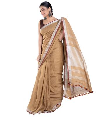 gold dust handloom linen saree with zari border 2