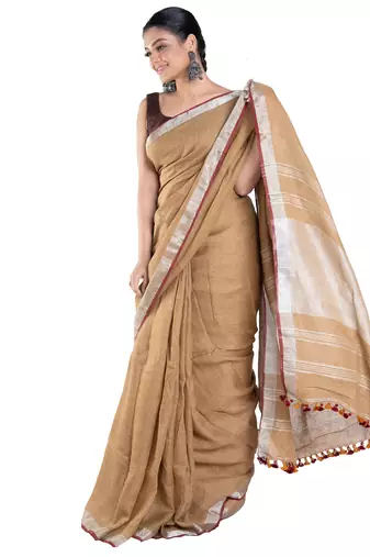 gold dust handloom linen saree with zari border