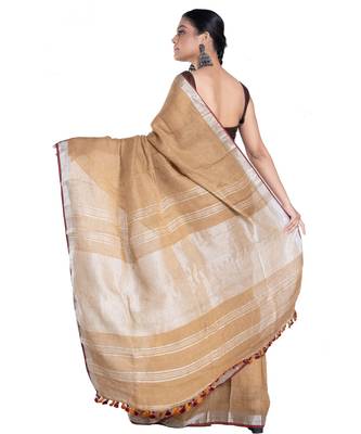 gold dust handloom linen saree with zari border 3
