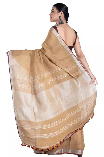 gold dust handloom linen saree with zari border