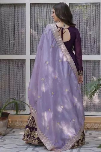 Purple star georgette with embroidery zari sequins-work suit set