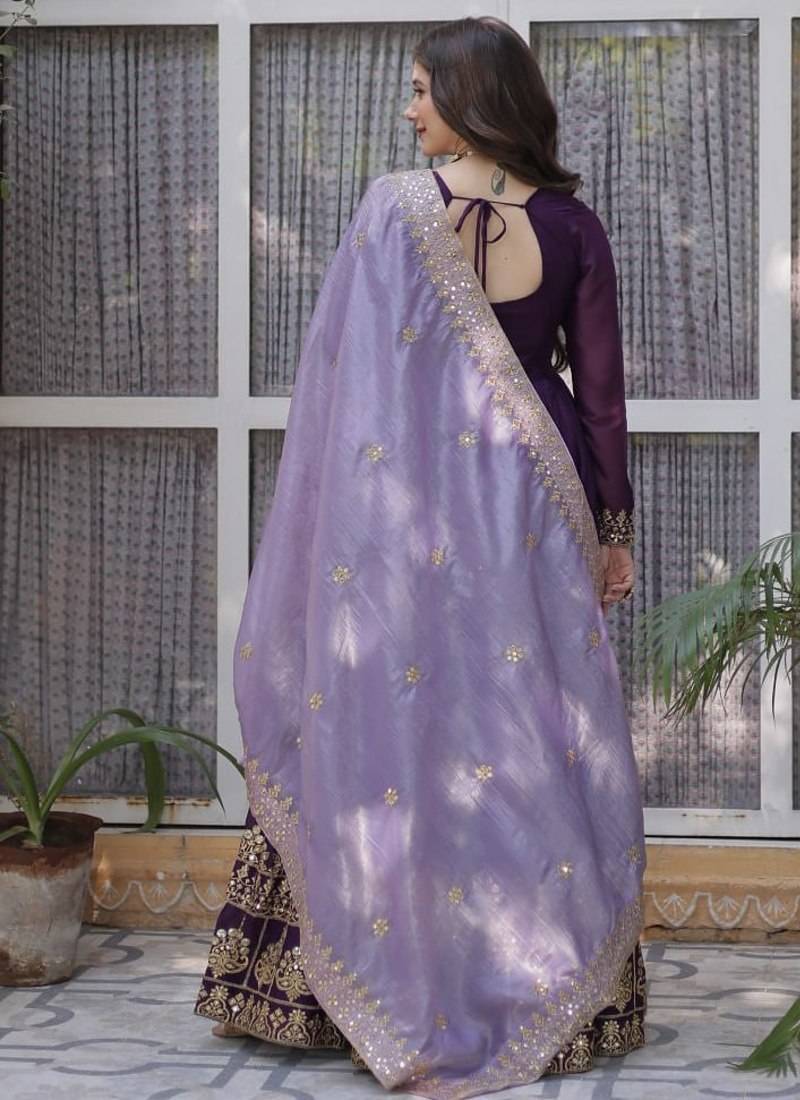Purple star georgette with embroidery zari sequins-work suit set