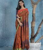 rust pure handloom cotton saree with green border