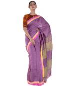 sangria maroon handloom linen saree with woven border and pallu