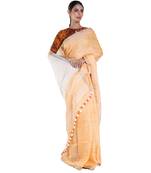 fire yellow handloom linen saree with zari border