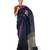 navy blue  handloom linen saree with woven border and pallu