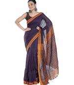 wine handloom linen saree with contrasting border and pallu