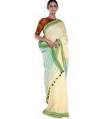 cappuccino handloom linen saree with green border pallu