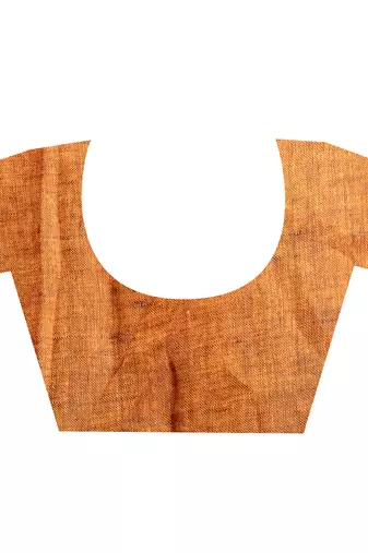 sunset brown handloom linen saree with striped pallu