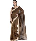 coffee brown handloom linen saree with tonal palla