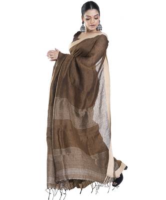 coffee brown handloom linen saree with tonal palla 2