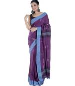 handloom cotton saree blended wine with temple blue border