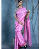 baby pink silk blend slub blended cotton saree with pink motifs