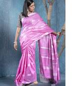 pink slub silk blend blended cotton saree with chanderi motifs