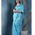 blue blended linen saree with green color floral embroidery