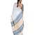 ivory handloom linen saree with blue booti and golden border