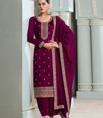 Purple Art Silk Embroidery With Sequence Work Kurta Pant with Dupatta For Women 