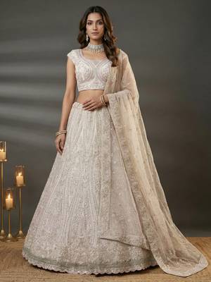  white diamond work net lehenga set choli with dupatta 1