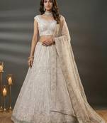  white diamond work net lehenga set choli with dupatta