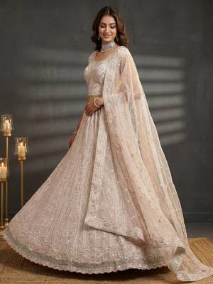  white diamond work net lehenga set choli with dupatta 3