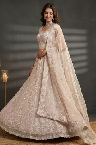  white diamond work net lehenga set choli with dupatta