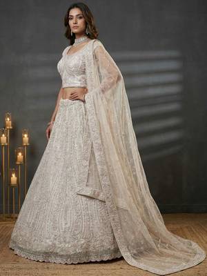  white diamond work net lehenga set choli with dupatta 4